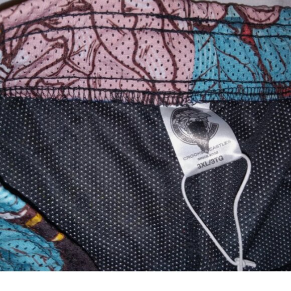 NWT Mens CROOKS & CASTLES Gym Shorts 3XL Pink Roses Turquoise Elastic Waist - Picture 8 of 14